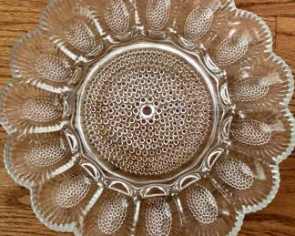 Vintage Indiana Glass Hobnail Design Clear Glass Deviled Egg Platter, 15 eggs