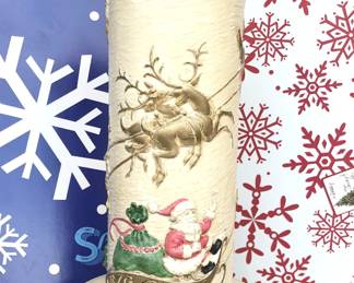 Vintage Atlantic Mold Ceramic Christmas Candle - 3D Santa Sleigh Ride, Lights with Flame-like Bulb