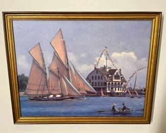 103 Raymond Massey Race Day At Buffalo Yacht Club 1890s Original Oilmin