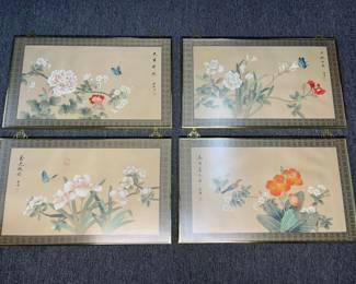 103 Vintage 4Panel Flora Asian Wall Plaquesmin