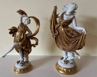 103 Vintage Capodimonte Dancing Women Gilt Porcelain Figurinesmin