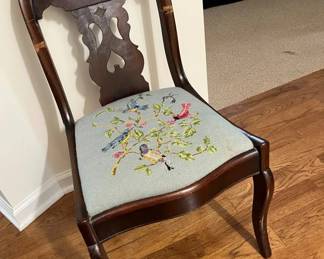 103 Vintage Avian Needlepoint Side Chairmin
