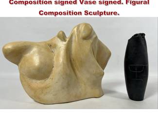 Lot 1822 2pc Modernist Sculptures. Composition signed Vase signed. Figural Composition Sculpture. 