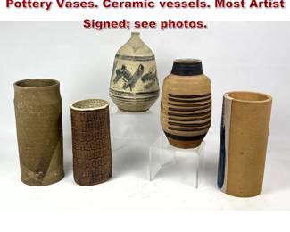 Lot 1825 5pc Mid Century Studio Artisan Pottery Vases. Ceramic vessels. Most Artist Signed see photos.