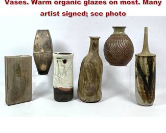 Lot 1826 6pc Mid Century Studio Art Pottery Vases. Warm organic glazes on most. Many artist signed see photo