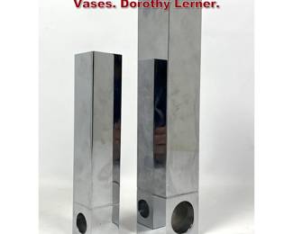 Lot 1851 2pc Heavy Chrome Square Tube Vases. Dorothy Lerner.