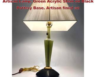 Lot 1852 MICHAEL LAMAR for ALTAMIRA Artisan Lamp. Green Acrylic Stem on Black Pottery Base. Artisan finial an