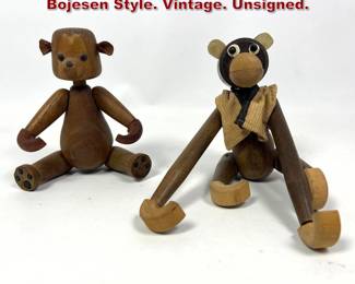 Lot 1854 2pc Teak Monkey and Bear. Kay Bojesen Style. Vintage. Unsigned.