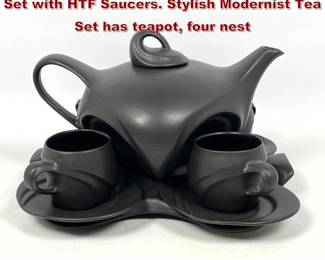 Lot 1855 PETER SAENGER Star Trek Teapot Set with HTF Saucers. Stylish Modernist Tea Set has teapot, four nest