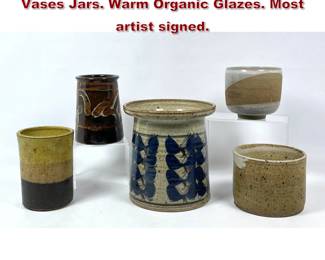 Lot 1860 5pc Mid Century Studio Pottery Vases Jars. Warm Organic Glazes. Most artist signed.