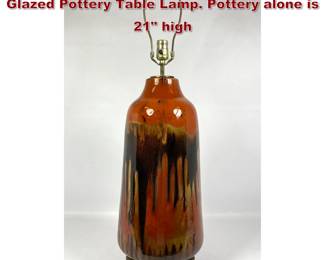 Lot 1875 Good Mid Century Modern Drip Glazed Pottery Table Lamp. Pottery alone is 21 high 