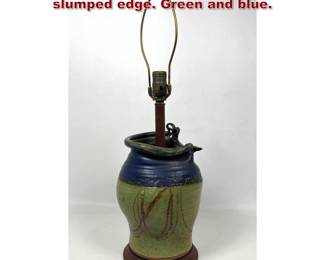 Lot 1876 Art Pottery table lamp with slumped edge. Green and blue. 