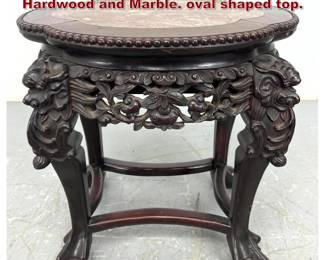 Lot 1881 Small Asian Carved Low Table. Hardwood and Marble. oval shaped top. 