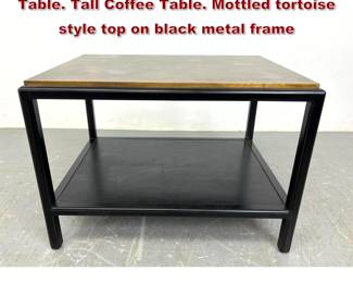 Lot 1882 JOHN STUART Modernist Side Table. Tall Coffee Table. Mottled tortoise style top on black metal frame