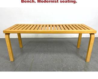 Lot 1883 Alvar Aalto Blonde Wood Slat Bench. Modernist seating. 