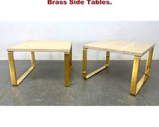 Lot 1887 Mid Century Modern Travertine and Brass Side Tables. 