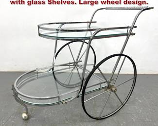 Lot 1901 Chrome Framed Bar Cart Server with glass Shelves. Large wheel design. 