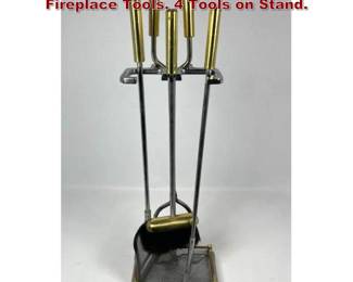 Lot 1913 Brass handled Chrome Modernist Fireplace Tools. 4 Tools on Stand.