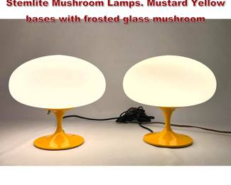 Lot 1924 Pr DESIGNLINE Contemporary Stemlite Mushroom Lamps. Mustard Yellow bases with frosted glass mushroom
