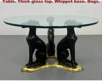 Lot 1938 Maitland Smith Bronze Greyhound Table. Thick glass top. Whippet base. Dogs. 