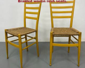 Lot 1943 Pr Wood Ladder Back Side Chairs. Braided woven rush seats. 
