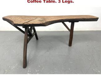 Lot 1945 Natural Crotch Wood Thick Slab Coffee Table. 3 Legs. 
