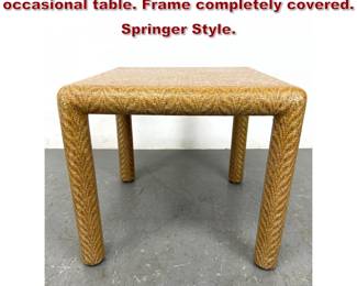 Lot 1949 Lacquered woven grass cloth occasional table. Frame completely covered. Springer Style.