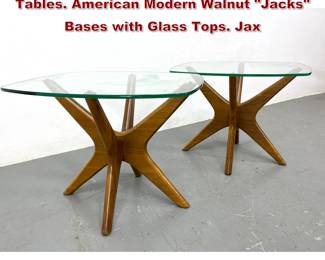 Lot 1965 Pr ADRIAN PEARSALL Jacks Side Tables. American Modern Walnut Jacks Bases with Glass Tops. Jax