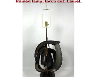 Lot 1966 Large Harry Balmer brutalist iron framed lamp, torch cut. Laurel. 