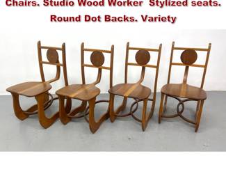 Lot 1967 Set 4 Sculptural Custom Dining Chairs. Studio Wood Worker Stylized seats. Round Dot Backs. Variety 