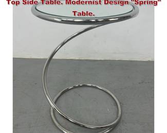 Lot 1977 Pace style Chrome Spiral Glass Top Side Table. Modernist Design Spring Table. 