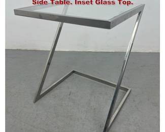 Lot 1981 Z Form Chrome Frame Modernist Side Table. Inset Glass Top. 