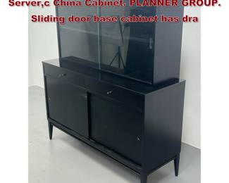 Lot 1992 2 Part PAUL McCOBB Ebonized Server,c China Cabinet. PLANNER GROUP. Sliding door base cabinet has dra