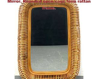 Lot 2000 Large Modernist Rattan Frame Wall Mirror. Rounded open cage form rattan frame. 