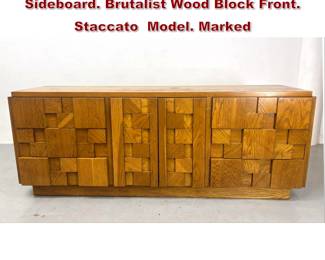Lot 2012 LANE Sculpted Front Oak Credenza Sideboard. Brutalist Wood Block Front. Staccato Model. Marked