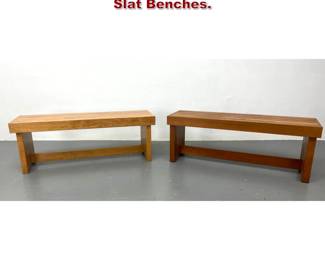 Lot 2017 2pc Studio Made Modernist Cherry Slat Benches. 