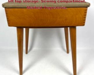 Lot 2030 Mid Century Modernist Stool with lift top storage Sewing compartment. Marked Yugoslavia. 