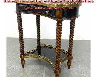 Lot 2038 Contemporary French style Table. Kidney shaped top with painted butterflies and brass gallery trim. 