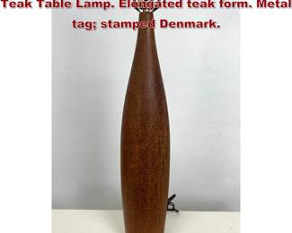 Lot 2041 ESA 26 inch Tall Danish Modern Teak Table Lamp. Elongated teak form. Metal tag stamped Denmark. 