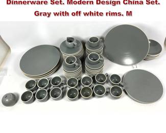 Lot 2046 74pc SASAKI Colorstone Mat Gray Dinnerware Set. Modern Design China Set. Gray with off white rims. M