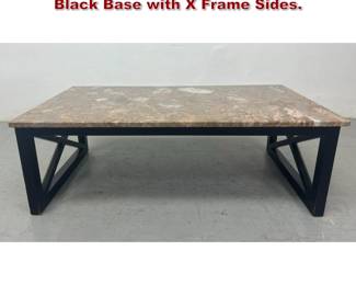 Lot 2050 Marble Top Modernist Coffee Table. Black Base with X Frame Sides. 