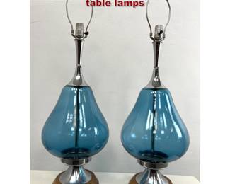 Lot 2051 Pair of blue glass and wood 1970s table lamps
