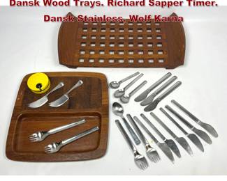 Lot 2059 Mid Century Modern Table wares. Dansk Wood Trays. Richard Sapper Timer. Dansk Stainless, Wolf Karna