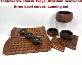 Lot 2063 Mid Century Modern Wooden Tablewares. Dansk Trays, Brazilian rosewood three bowl server, Lunning col
