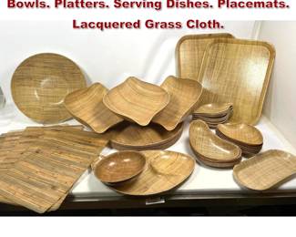 Lot 2064 Large Collection Abaca Grainware. Bowls. Platters. Serving Dishes. Placemats. Lacquered Grass Cloth.