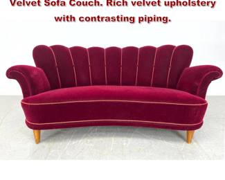 Lot 2077 Art Deco Hollywood Glamour style Velvet Sofa Couch. Rich velvet upholstery with contrasting piping. 