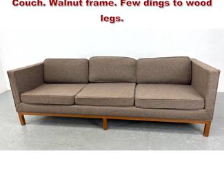 Lot 2082 HARVEY PROBBER Even Arm Sofa Couch. Walnut frame. Few dings to wood legs. 