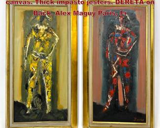 Lot 2083 Pr BOSCO French oil paintings on canvas. Thick impasto jesters. DERETA on Back. Alex Maguy Paris, Fr