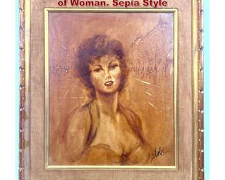 Lot 2090 S. LOBET Vintage portrait painting of Woman. Sepia Style