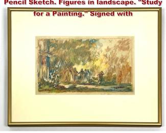 Lot 2098 ARTHUR BOWEN DAVIES Colored Pencil Sketch. Figures in landscape. Study for a Painting. Signed with